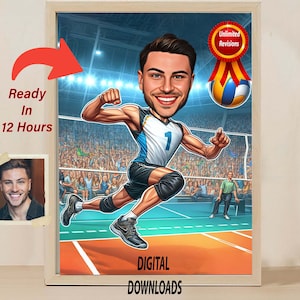 Custom Volleyball Caricature Cartoon Portrait Beach Volleyball Caricature Gift for Beach Volleyball Players Coach Fan Volleyball Caricature