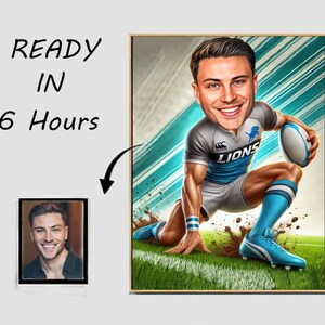 Caricature de rugby personnalisée | Portrait de dessin animé de rugby | Cadeau rugby |  Caricature de rugby à partir de la photo | cadeau pour joueur de rugby | Portrait de rugby | Rugby
