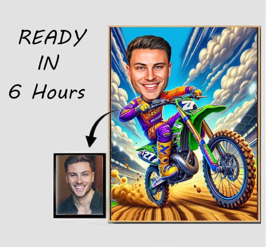 Custom Motocross Caricature ,cartoon Portrait, Dirt Bike Portrait, Gift ...