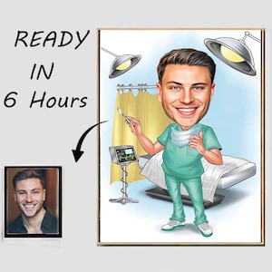 Custom Male Surgeon Cartoon Portrait, Surgeon Caricature, Gift for Surgeon, Surgeon Cartoon, Unique Surgeon Gift, Caricature from Photo