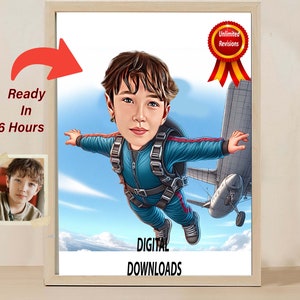 CUSTOM SKYDIVER CARICATURE Diver Cartoon Portrait Funny Sky Diver Caricature Hand Drawn Sketches Birthday Gift For Him Cartoon From Photo