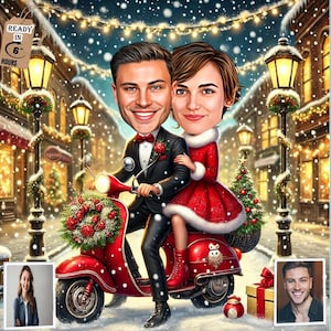 Weihnachtspaar Karikatur | Karikatur Porträt | Weihnachtskarikatur | Personalisiertes Weihnachtspaar Geschenk | Anpassbares Weihnachtsgeschenk