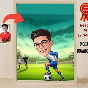 CUSTOM SOCCER Player CARICATURE Cartoon Drawing From Photo Unique Wall Decor Gift For Football Player Coach Fan Hand Drawn Football Sketches