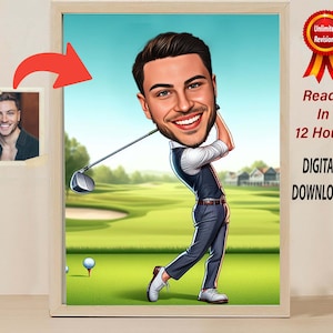 Golf Caricature for Man Personalized Athlete GOlf Caricature for Man Caricature Drawing from Photo Perfect For Golf Player Gift For Golf Fan