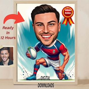 Aangepaste Rugby karikatuur cartoon tekening van foto Rugby Potrait cadeau voor man unieke American Football cadeau karikatuur verjaardagscadeau voor hem