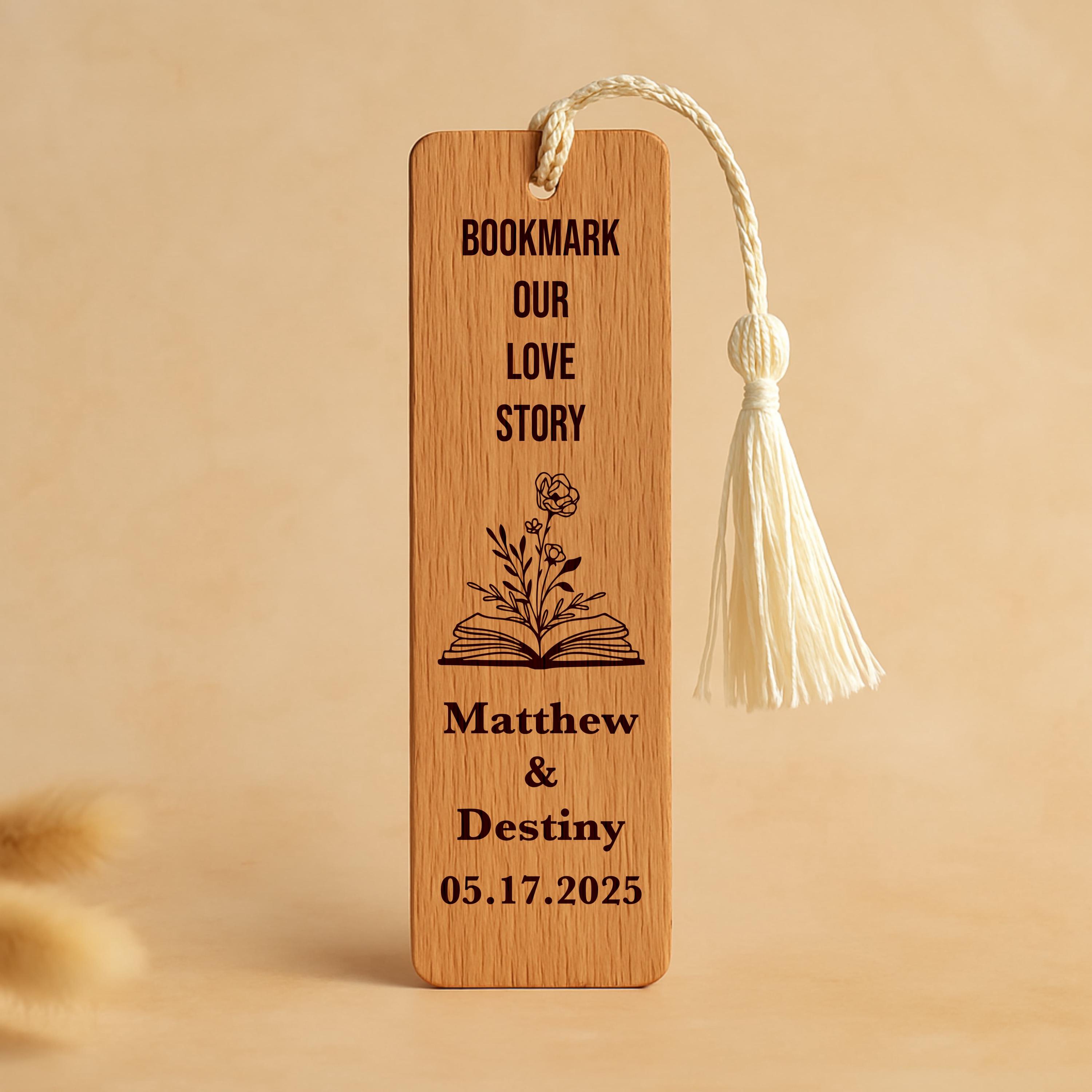 Personalized Wooden Wedding Bookmark – Rustic Favor or Bulk Guest Gift