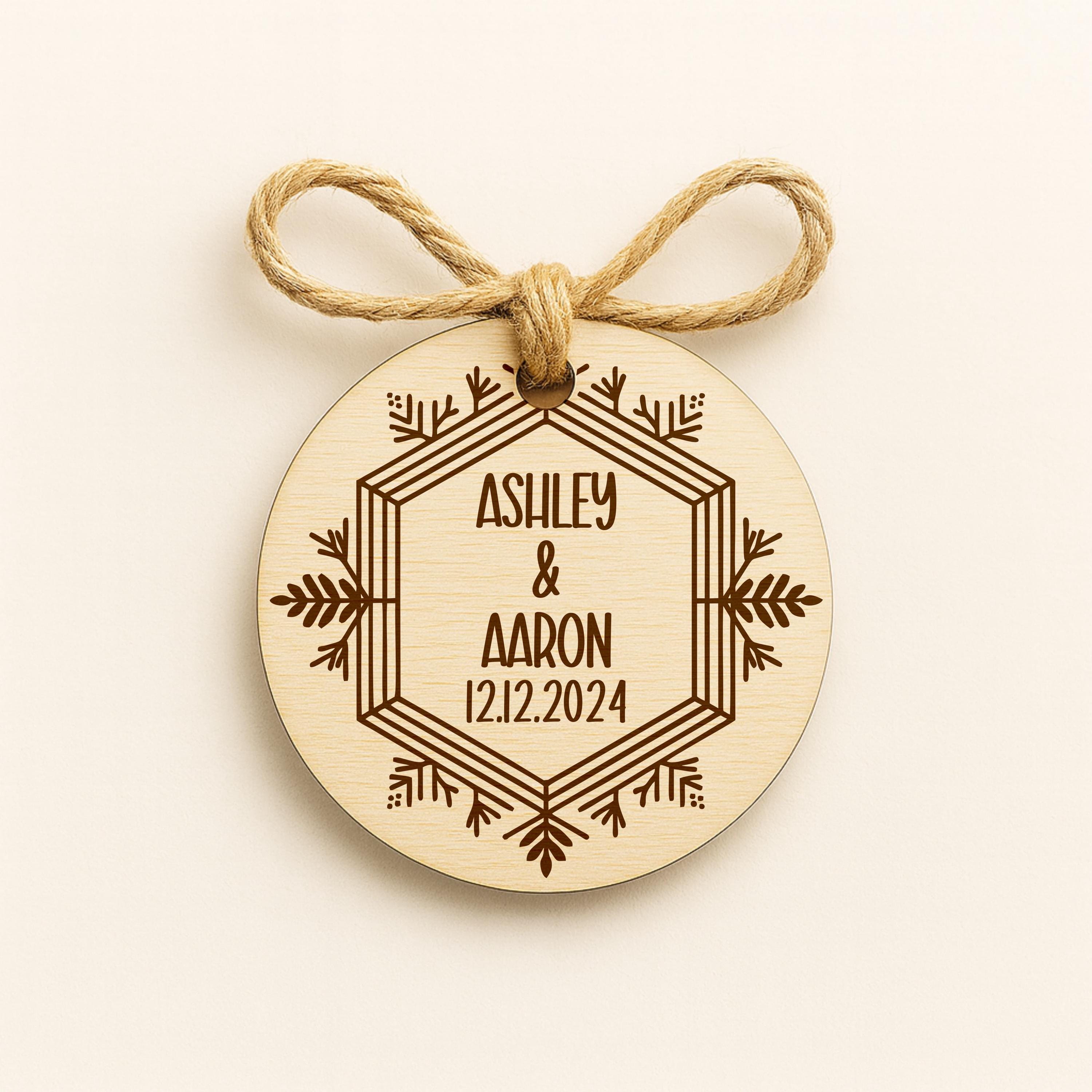 Personalized Wood Christmas Ornaments: Engraved Holiday Wedding Favors
