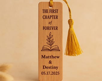 Custom Wooden Wedding Bookmark Favors – Rustic Guest Keepsake with Tassel – Bulk Bridal Shower Gifts & Table Name Cards