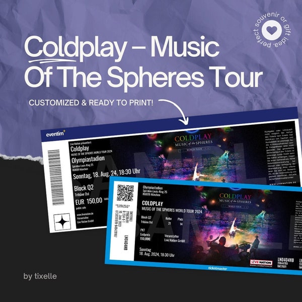 Coldplay, Music Of The Spheres World Tour – Custom Concert Ticket/Fan Souvenir