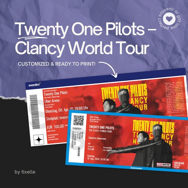 Twenty One Pilots, The Clancy World Tour – Custom Concert Ticket/Fan Souvenir