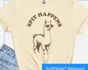 Spit Happens Shirt, Retro Llama Graphic T-Shirt, Funny Llama Tee, Llama Lovers Tee, Retro Sarcastic Llama Shirt, Novelty Lllama Gift