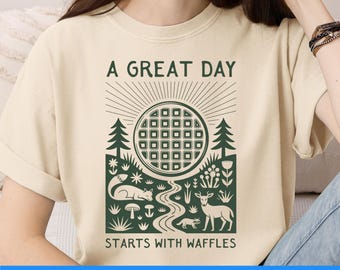 Funny Waffle Tshirt, Waffle T Shirt, Funny Breakfast Shirt, Comfort Colors, Foodie Gift Idea, Folk Art Waffle Lover Tee, Breakfast Lovers T