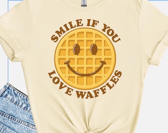 Smile If You Love Waffles Shirt, Funny Waffle Tee, Waffle Lover Gift, Retro Breakfast T-Shirt, Cute Food Graphic Tshirt, Brunch T Shirt