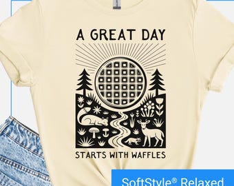 Waffle T Shirt, Funny Waffle Shirt,  Retro Waffle Shirt For Women, Foodie Gift Idea, Folk Art Lover Tee, Breakfast Lovers T-Shirt, Great Day