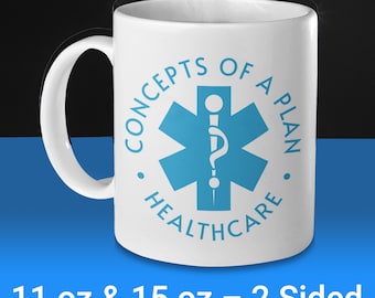 Taza de café con la frase "Tengo conceptos de un plan", debate entre Trump y Harris, sátira sobre Trump, humor político sarcástico, regalo electoral, artículos de atención médica