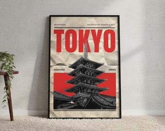 Tokyo Architecture Poster, Vintage Retro Wall Art, Vertical Room Decor Print
