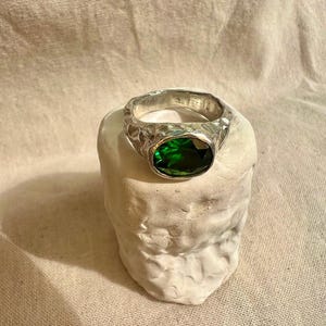 Green Gemstone Silver Ring – Handmade Sterling Silver with Emerald Green Cubic Zirconia | One of a Kind