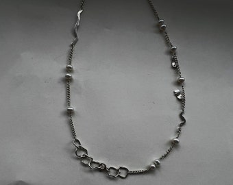 Silver Serpent Pearl Strand || Pearl Necklace || 925 Sterling Silver