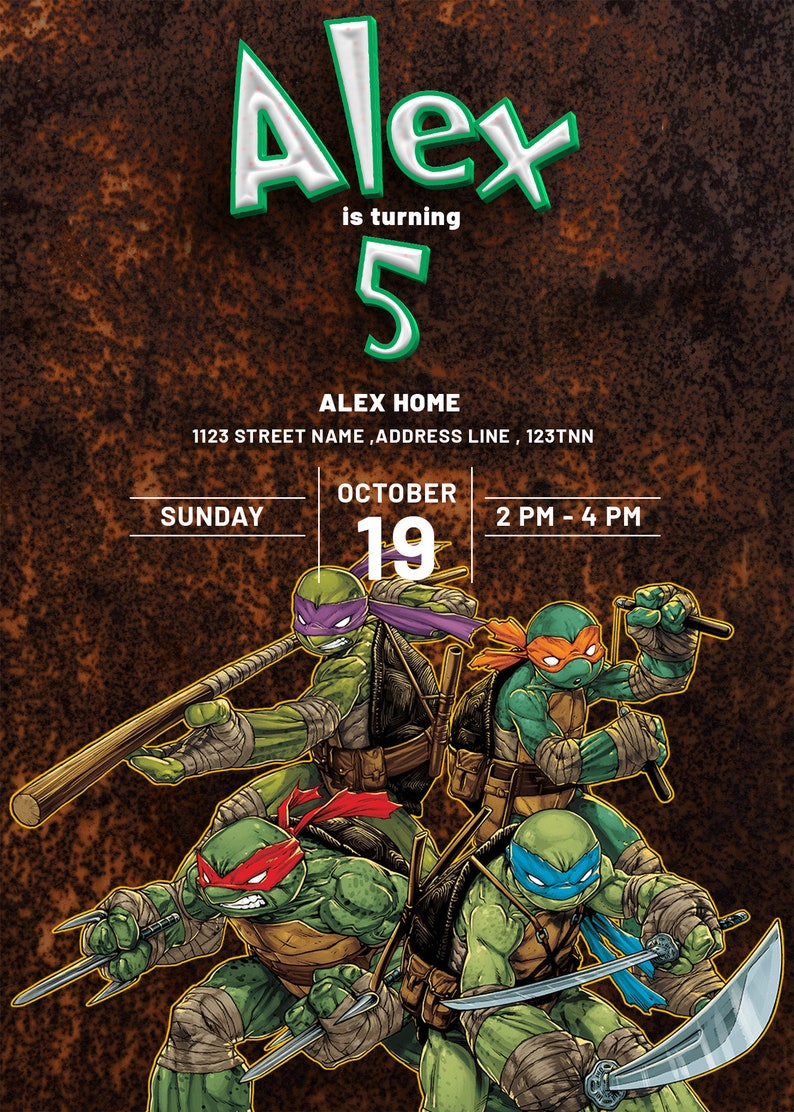 Editable Ninja Turtles Birthday Invitation Digital Birthday Template ...