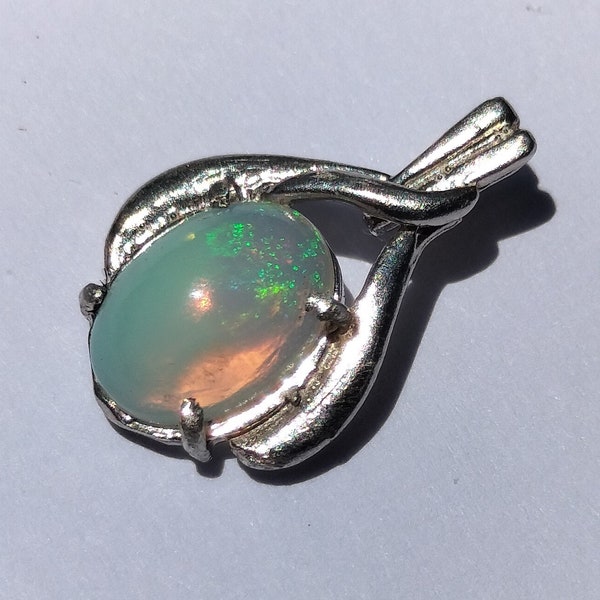 4 Carat Coober Pedy Solid White Opal in Sterling Silver Pendant, Own Handmade, Very Bright