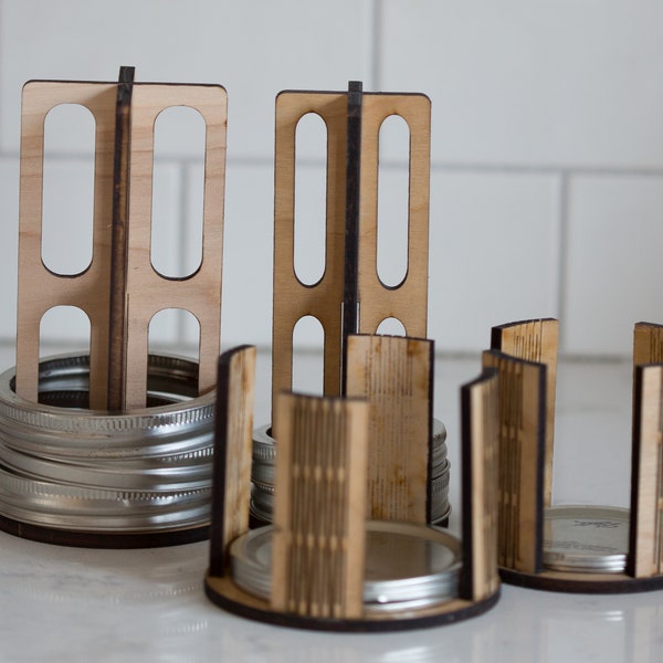 Set of Wooden mason jar lid and ring organizers Large and small