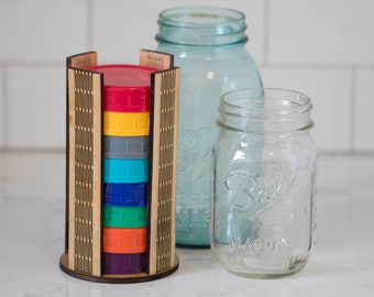 Wooden mason jar lid organizer holds medium mouth lids for Mason Jars