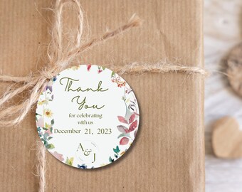 Floral Round Favor Tag Template l Garden Floral Wedding Favor Tag l Round Sticker label Template l Circle thank you tag, 100% editable l