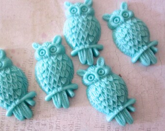 5 Owl Resin Cabochon Blue CHARMS Scrapbooking, Jewelry Making, Hair Accessories Supply Flat Backed Cabs Kawaii Decoden