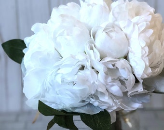 White Peony Bouquet - Silk Flowers - Wedding Bridal - tossing bouquet - wedding, bridal, party, bridesmaids