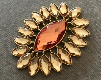 Gold Rhinestone Orange Pendant Focal Bead Large Flat Backed Crystal Jewelry Making Supply Supplies Cosplay Costume