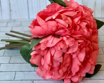 Coral Peony Bouquet - Silk Flowers - Wedding Bridal - tossing bouquet - wedding, bridal, party, bridesmaids