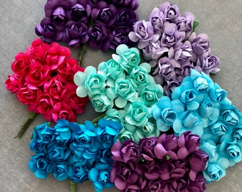 Paper Flowers Mermaid Mix 84 pcs Small 19 mm 3/4" wedding Invitations scrapbooking favors shower party hair crown headband bulk supply