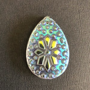 Teardrop Pendant, AB Glass Mystical Frosted Clear with Aurora Borealis Mermaid Jewelry Findings