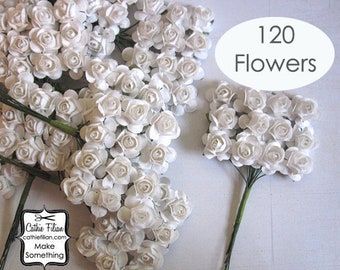 White Paper Flowers 120 pcs Small 19 mm 3/4" wedding Invitations scrapbooking favors shower party hair crown headband bulk supply