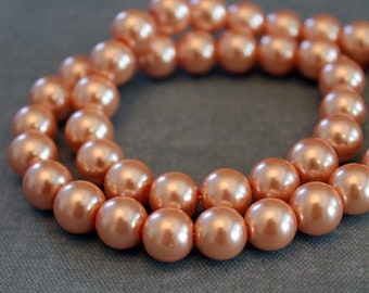 Peach Pearls - 1 Strand of Pearl Beads - 16" 10mm - Glass  Pastel Orange Kawaii Costume Cosplay Jewelry  Supplies Supply