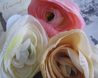 Silk Flowers Pink, Ivory, Tea Stain - 3 pcs - Delicate Silk Flowers - Millinery, Hair Flowers, Crowns, Pins, Cosplay Costume Supply