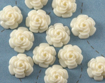 12 Ivory Resin Roses - 12 mm cabochon - Scrapbooking, Jewelry Design, Collage Flowers Floral