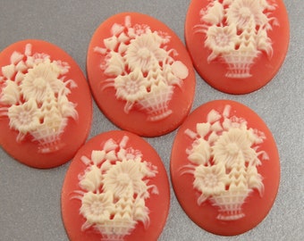 6 Floral Cabochon Cameo Resin 6 unset 40/30 Coral Ivory Jewelry Supplies Supply Kawaii Decoden Flat Backed