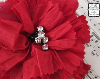 Red Silk Hair Flower Pin Rhinestone - Silk Fabric Flower Millinery Embellishment