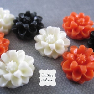 Halloween cabochon Resin Flower Black, Orange, White Scrapbooking, Jewelry Design, Bobby Pin Supply image 1