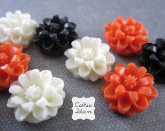 Halloween cabochon - Resin Flower Black, Orange, White - Scrapbooking, Jewelry Design, Bobby Pin Supply