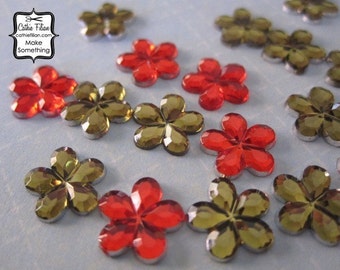 Red Green Rhinestones - 300 loose gems - Christmas - Flower - Embellishment Kawaii Decoden