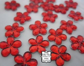Red Rhinestones - 300 Flowers  loose gems - embellishment crystals - Christmas Card Supplies