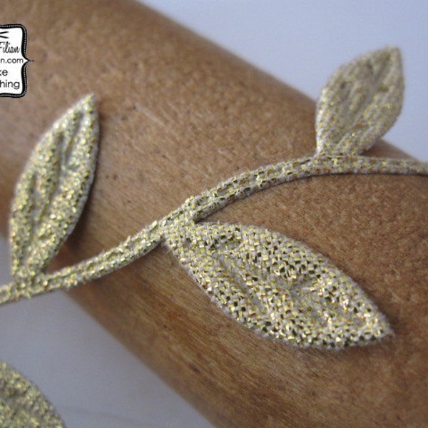 Gold Leaf Ribbon - 3 Yards - Wedding Garland Scrapbooking Gift Wrapping