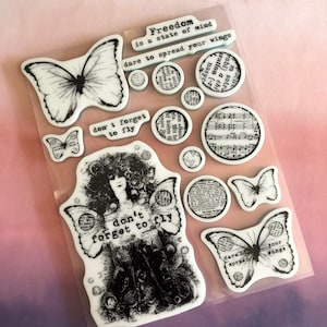 16 Stamps Butterfly, Wings, Don&#39;t Forget to Fly, Spread Your Wings - Prima Finnabair Cling