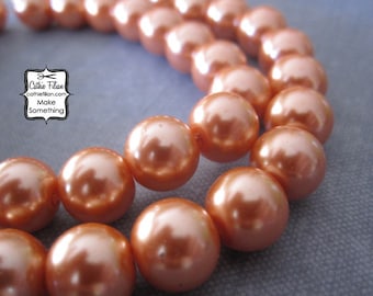 Orange Pearl Beads, 1 Strand, 16" of Pearls - 10mm - Glass Peach Kawaii Cosplay Costume Jewelry Supplies Supply