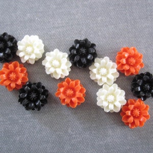 Halloween cabochon Resin Flower Black, Orange, White Scrapbooking, Jewelry Design, Bobby Pin Supply image 2