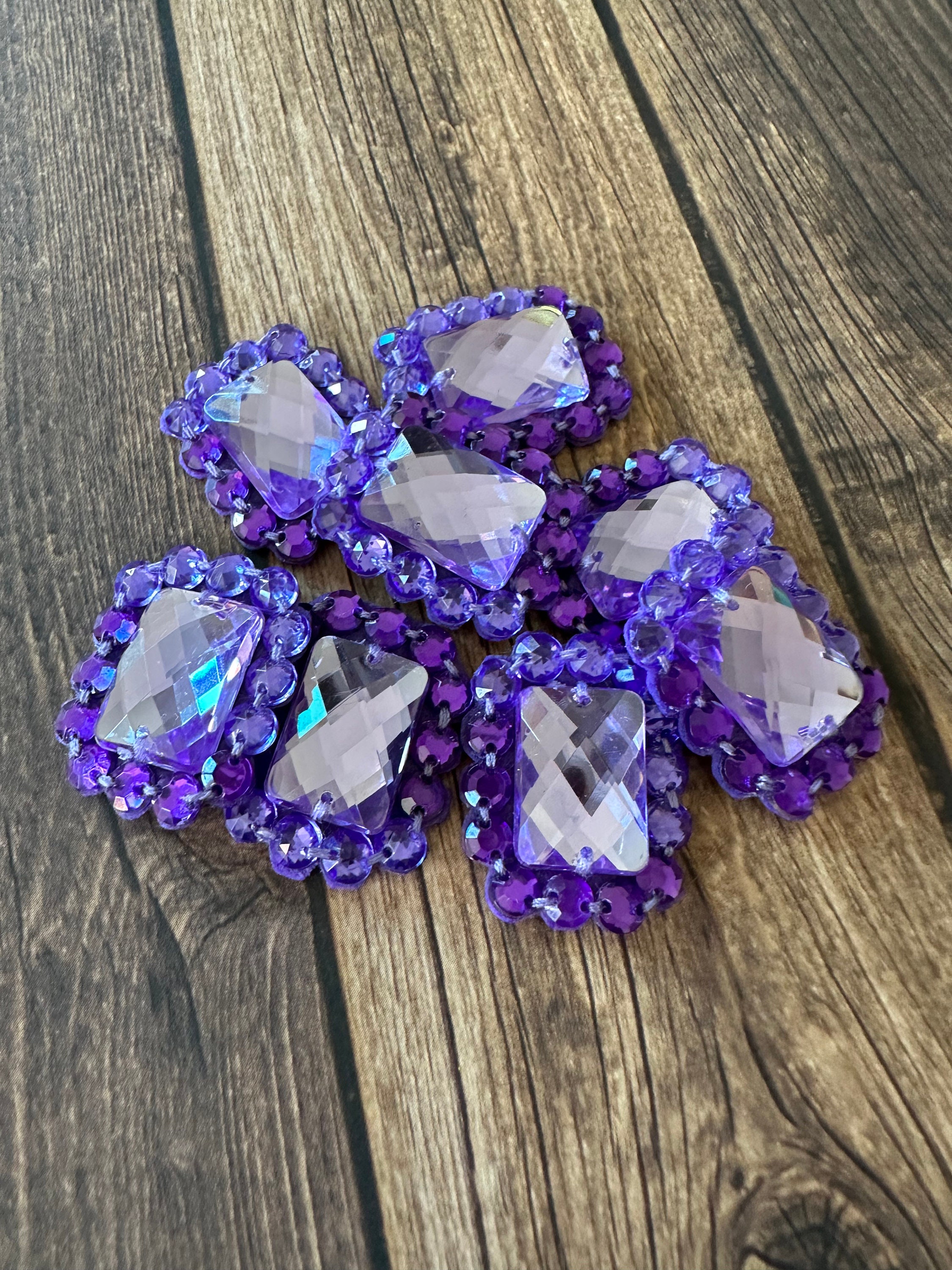 Fancy Purple Rhinestone Appliqués, Ombre, 8 PCS - acrylic gems cabochon dance hair bow headband, costume, cosplay, sewing, embellishment