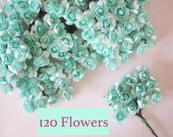 Aqua Paper Flowers Mint - 120 pcs - Small 19 mm 3/4" wedding Invitations scrapbooking favors shower party hair crown headband bulk supply