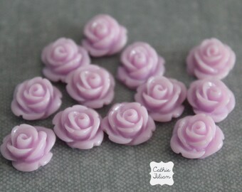 12 Purple Resin Flowers Rose Scrapbooking, Jewelry Design, Earrings Bobby Pin Supply Supplies